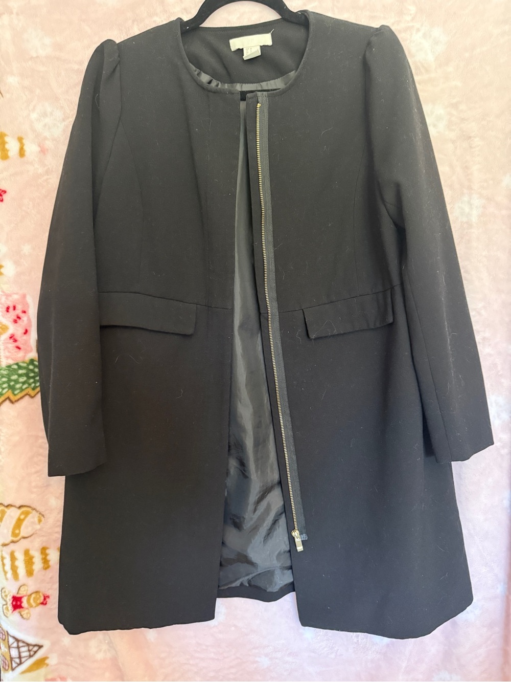 H&M Black Longline Zip-Front Women's Coat